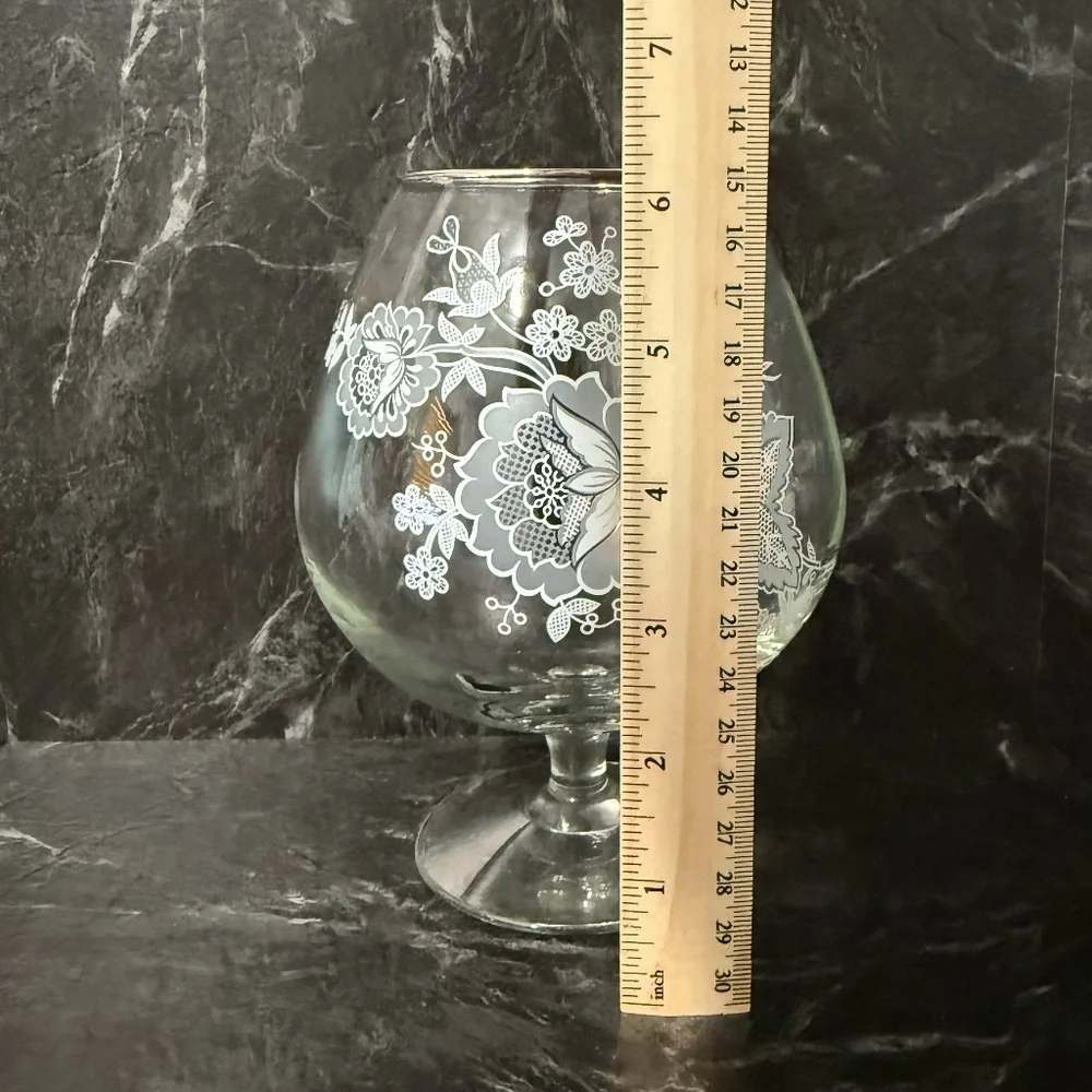 Floral Glass Goblet with Silver Rim